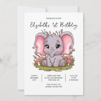 Little Elephant 1. Geburtstag digital Einladung