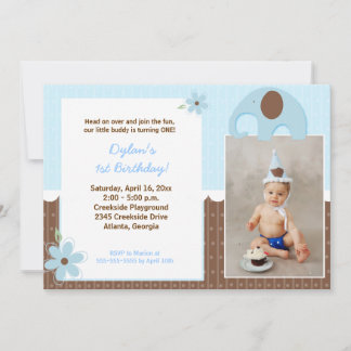 Little Elephant (blau) Mod Geburtstagseinladung 12 Einladung