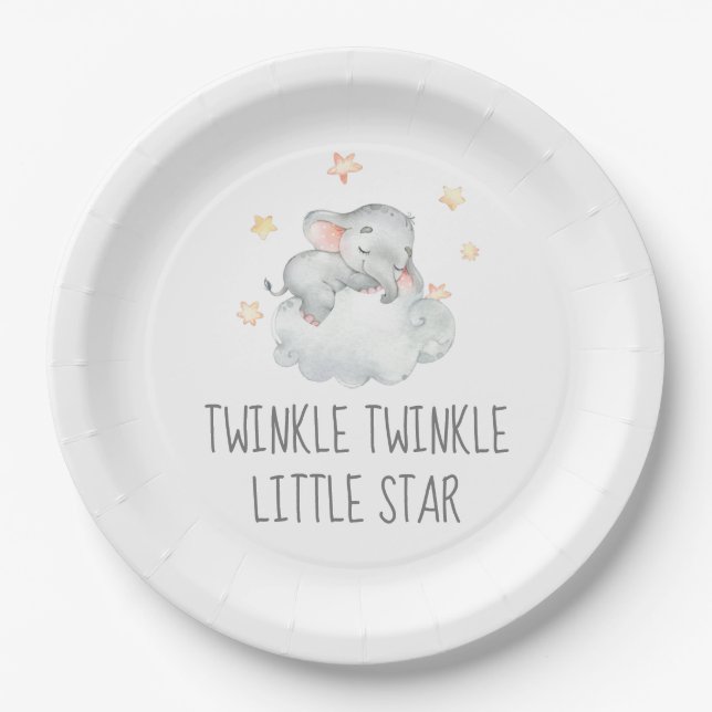 Little Elephant Girl Twinkle Twinkle Little Star Pappteller (Vorderseite)