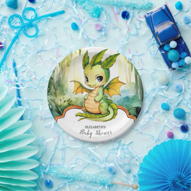 Little Enchanted Dragon Baby Shower Pappteller (Party)