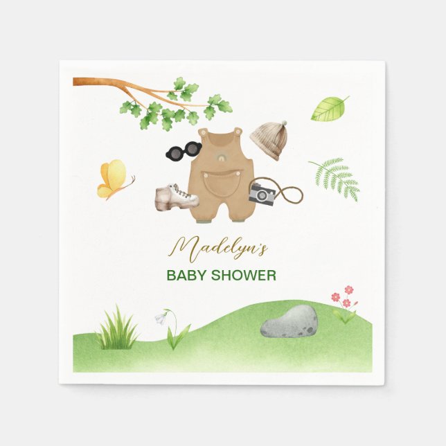Little Explorer Woodland Forest Hiking Baby Shower Serviette (Vorderseite)