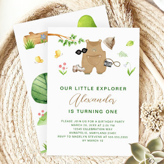 Little Explorer Woodland Forest Hiking Birthday Einladung