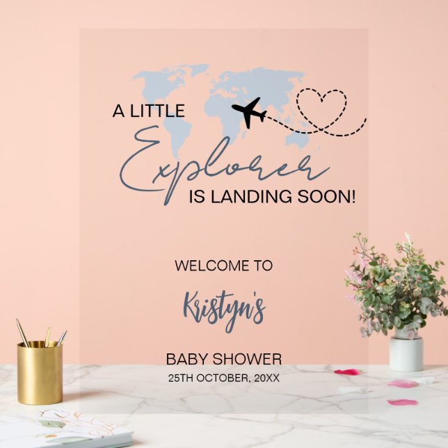 Little Explorer World Map Kinderdusche Willkommen Acrylschild (Hochzeit)