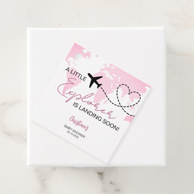 Little Explorer World Map Pink Baby Shower Geschenkanhänger (Beispiel)