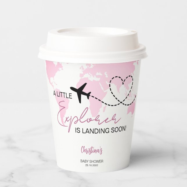 Little Explorer World Map Pink Baby Shower Pappbecher (Vorderseite)
