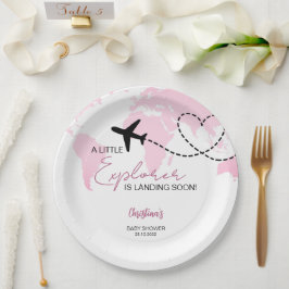 Little Explorer World Map Pink Baby Shower Pappteller