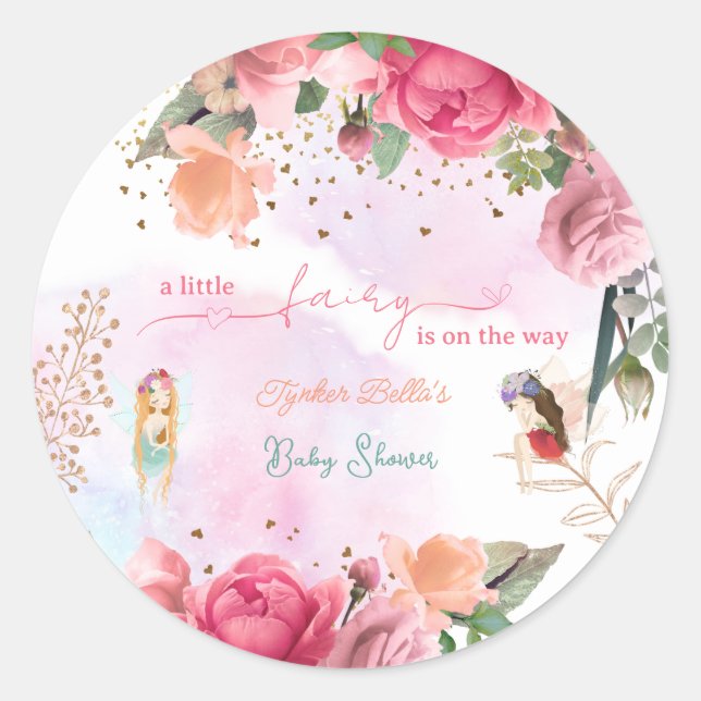 Little Fairy Baby Girl Dusche Runder Aufkleber (Vorderseite)