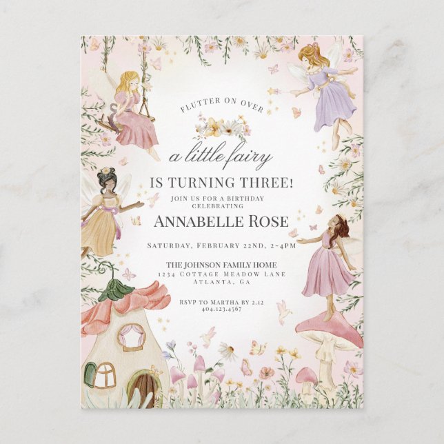 Little Fairy Birthday Enchanted Garden Einladung Postkarte (Vorderseite)