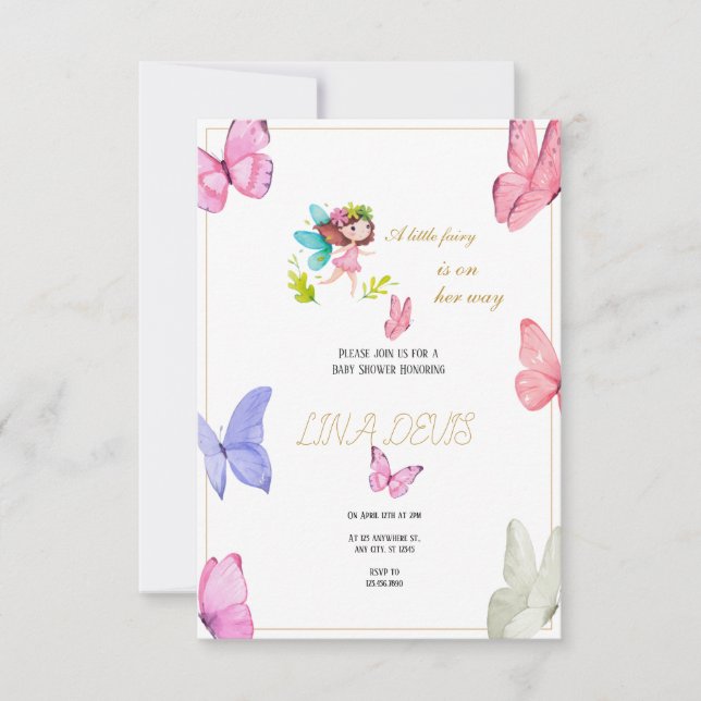 Little Fairy Butterfly Baby Shower Invatation RSVP Karte (Vorderseite)