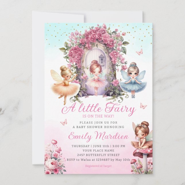 Little Fairy Girl Dusche Boho Pink Blume Einladung (Vorderseite)
