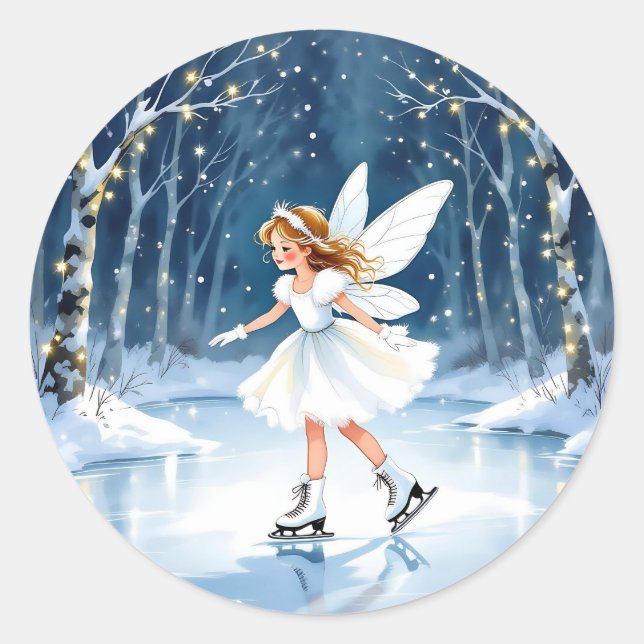 Little Fairy Ice Skating Christmas Runder Aufkleber (Vorderseite)