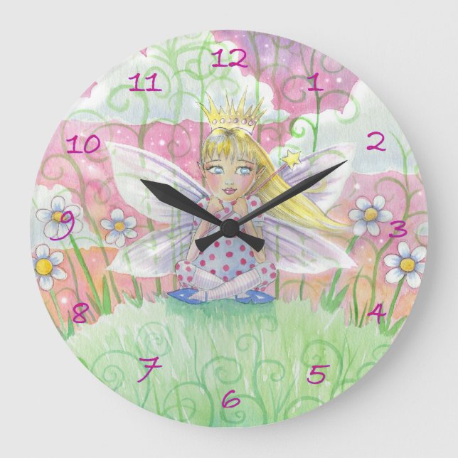 Little Fairy Princess Girls Wall Clock Große Wanduhr (Vorderseite)