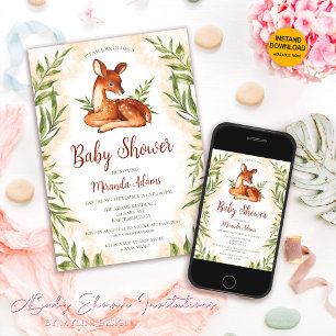 Little Fawn Botanical Baby Shower Einladung