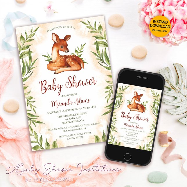 Little Fawn Botanical Baby Shower Einladung (Von Creator hochgeladen)