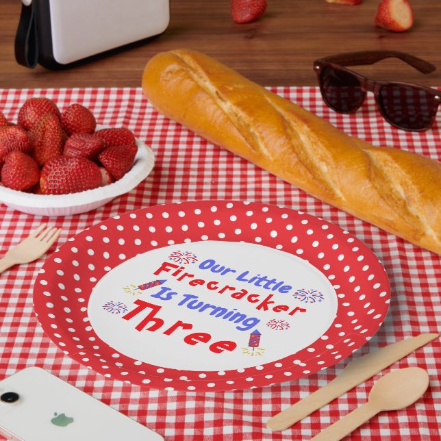 Little Firecracker 3. Geburtstag Pappteller (Picknick)