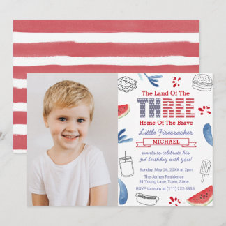 Little Firecracker 3. Geburtstag Party Einladung