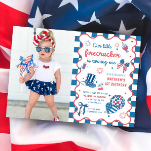 Little Firecracker 4. Juli 1. Geburtstag Foto Einladung