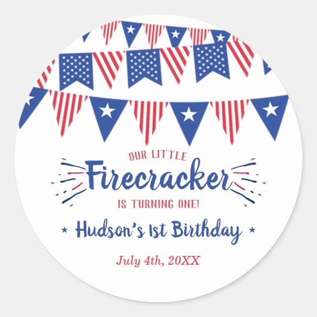 Little Firecracker 4. Juli 1. Geburtstag Runder Aufkleber (Vorderseite)