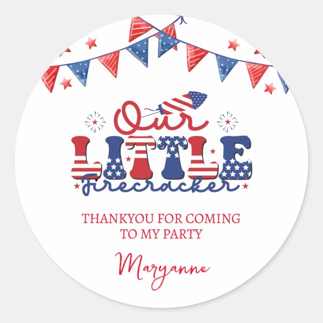 Little Firecracker Geburtstagsparty Danke Sticker (Vorderseite)