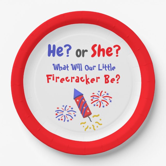 Little Firecracker Gender Reveal Paper Plate Pappteller (Vorderseite)