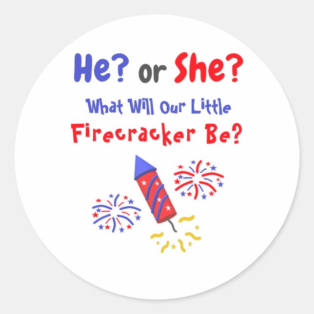 Little Firecracker Gender Reveal Runder Aufkleber (Vorderseite)
