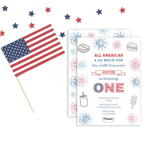 Little Firecracker Red Blue 1. Geburtstag Party Einladung