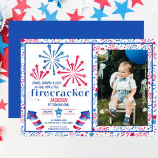 Little Firecracker Red White Blue Foto Geburtstag Einladung
