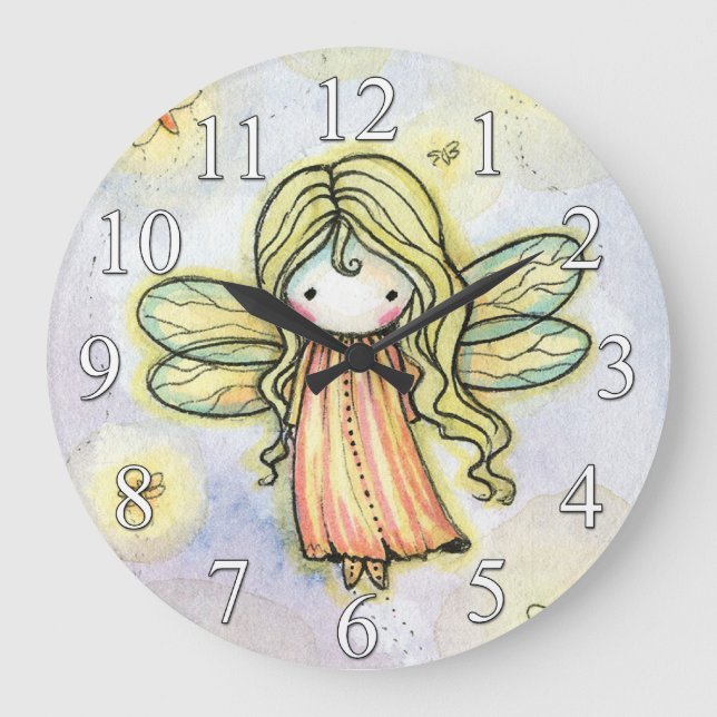 Little Firefly Fairy Girls Clock Große Wanduhr (Vorderseite)