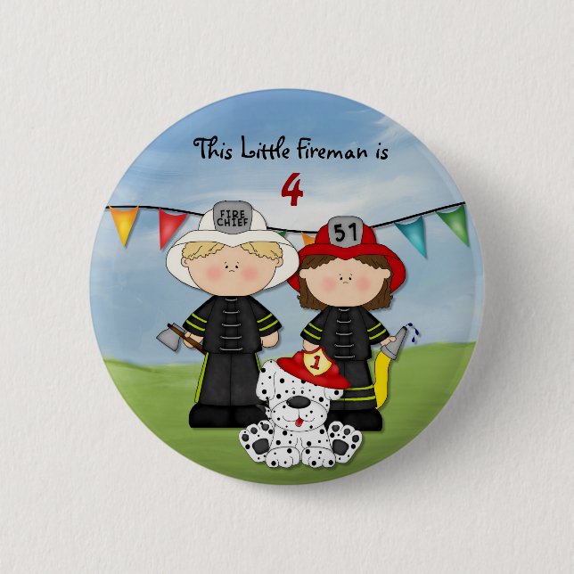 Little Fireman Birthday - Anpassen Button (Vorderseite)