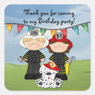 Little Fireman Birthday - Anpassen Quadratischer Aufkleber