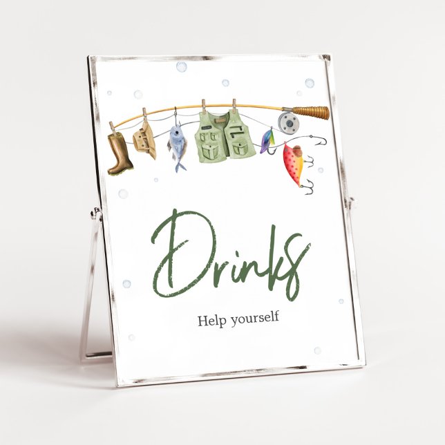 Little Fisherman Baby Shower Drinks Poster (Boho Fisherman Baby Shower Drinks Sign)