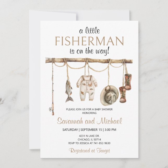 Little Fisherman Baby Shower Einladung (Vorderseite)
