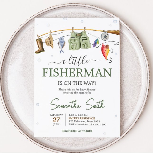Little Fisherman Baby Shower Einladung (Boho Fisherman Baby Shower Invitation)