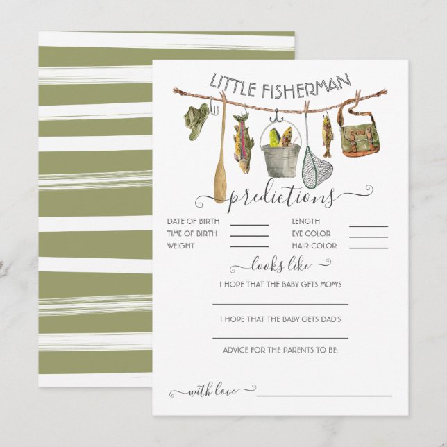 Little Fisherman Clothesline Baby Predictions Game Einladung (Vorne/Hinten)