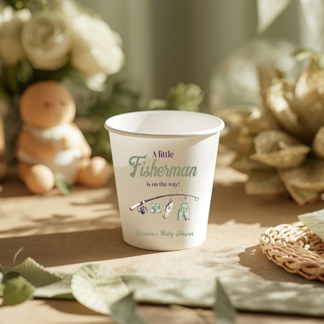 Little Fisherman Clothesline Fishing Baby Shower Pappbecher (Von Creator hochgeladen)
