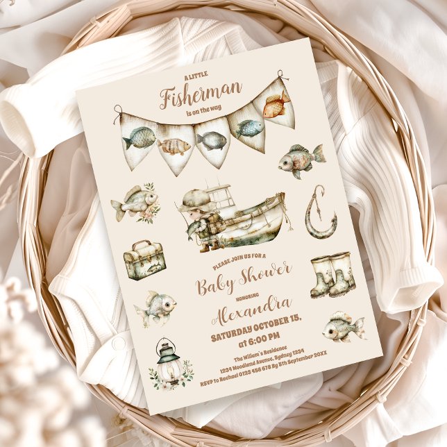 Little Fisherman Fishing Baby Shower Einladung (Von Creator hochgeladen)
