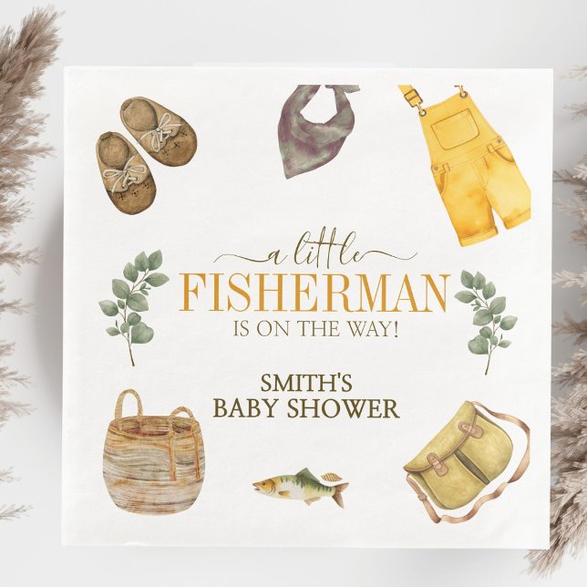 Little Fisherman Fishing Baby Shower Paper Napkins Serviette (Von Creator hochgeladen)