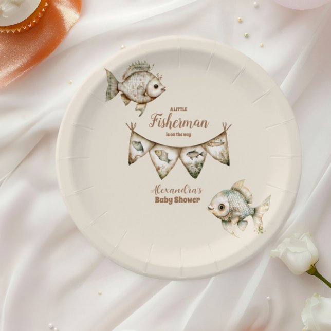 Little Fisherman Fishing Baby Shower Pappteller (Von Creator hochgeladen)