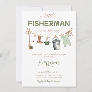 Little Fisherman Fishing Clothesline Baby Shower Einladung