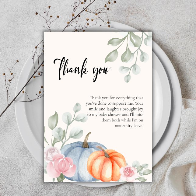 Little Floral Pumpkin Halloween Fall Baby Dusche Dankeskarte (Little Floral Pumpkin Halloween Fall Baby Shower Thank You Card)