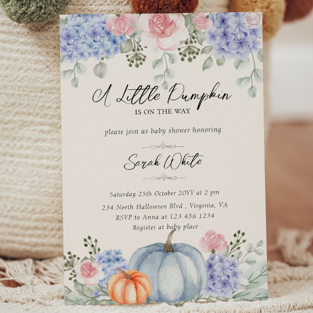 Little Floral Pumpkin Halloween Fall Baby Dusche Einladung (Little Floral Pumpkin Halloween Fall Baby Shower Invitation)