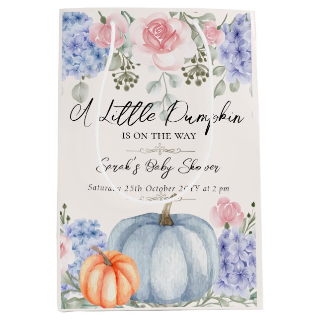 Little Floral Pumpkin Halloween Fall Baby Dusche Mittlere Geschenktüte (Vorderseite)