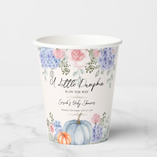 Little Floral Pumpkin Halloween Fall Baby Dusche Pappbecher (Vorderseite)