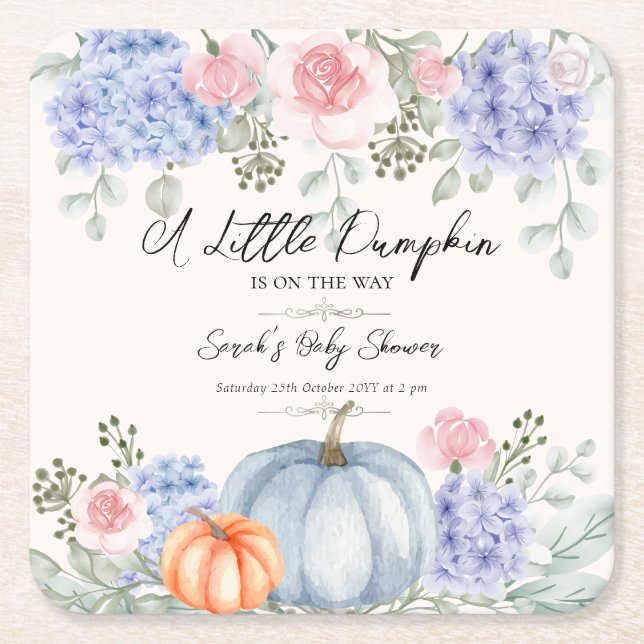 Little Floral Pumpkin Halloween Fall Baby Dusche Rechteckiger Pappuntersetzer (Vorderseite)