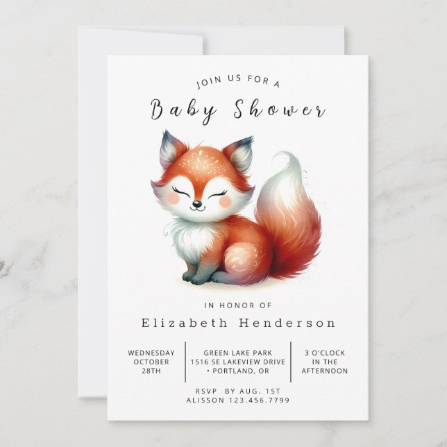 Little Forest Explorer Fox Babydusche Einladung (Vorderseite)