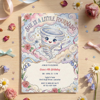 Little Fournado Cute Tornado Girl Birthday Party Einladung