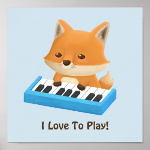 Little Fox aime jouer Piano Leçon Poster