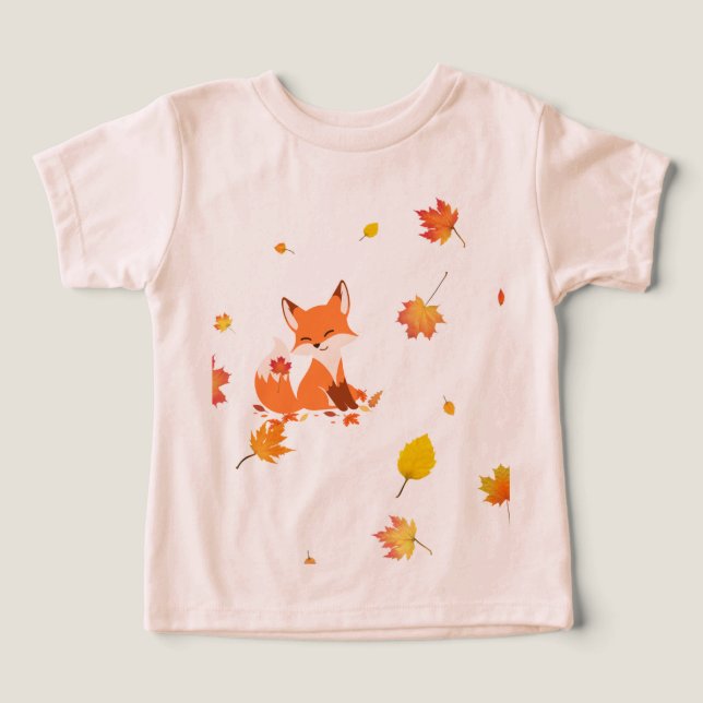 Little Fox & Autumn Leaves Baby T - Shirt" (Design Vorderseite)
