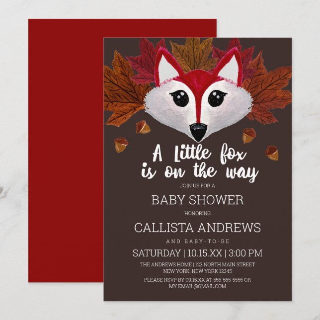 Little Fox Fall Red Brown Aquarell Babydusche Einladung (Vorne/Hinten)
