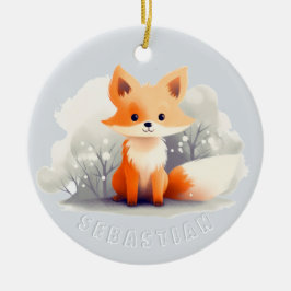 Little fox in winter keramik ornament